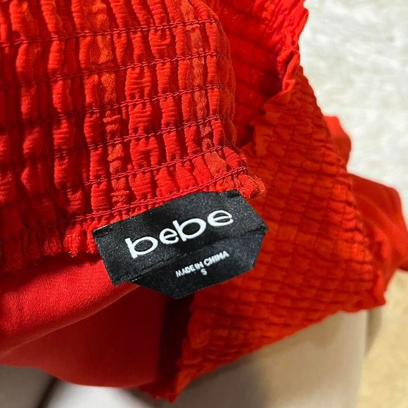 Bebe Women's Red and Orange Skirt Size Small Stripe Ruffle Mini‎ Skirt - Picture 2 of 6